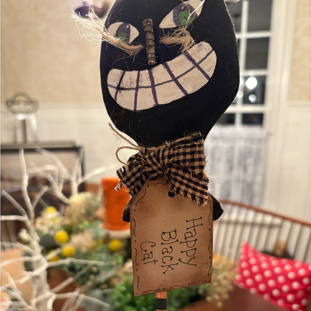 HANDMADE Primitive Black Cat Halloween Decoration folk art - Picture 2 of 5